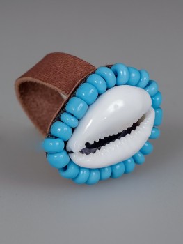Cowrie Shell Ring Light Blue