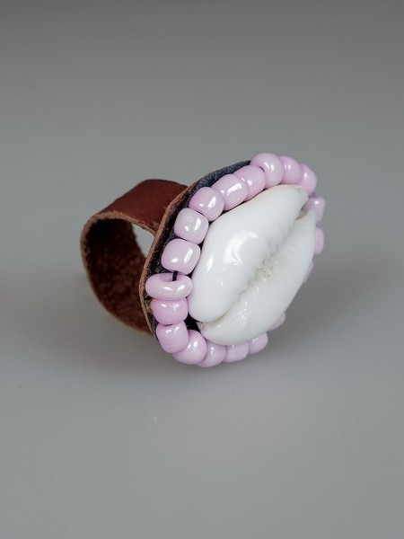 Cowrie Shell Ring Pearly Pink