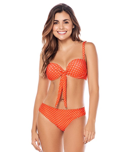 Rood met wit gespikkelde push-up/beugelbikini met strik van Mali