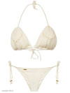 Crèmekleurige bikini met macramé top en gevlochten bandjes van Perla Santa Swimwear