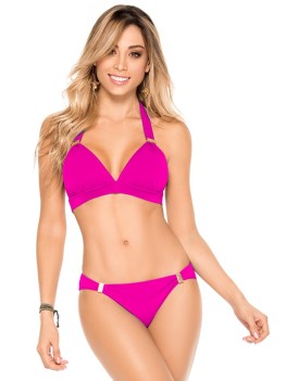Halter top and intermediate bottom with gold-coated sliders in fuchsia by Phax