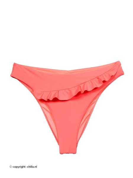 One Shoulder Ruffle Bikini Neon Pink van Milonga