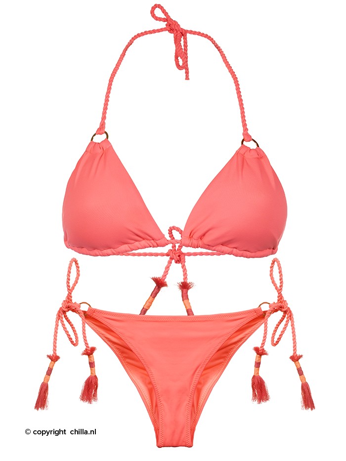 Triangle Bikini Macrame Coral Pink van Milonga Chilla