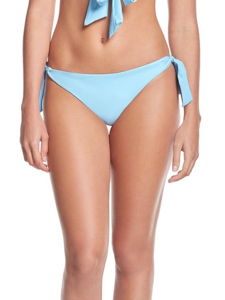 Solid blue tie-side bikini bottom with half back coverage by Phax