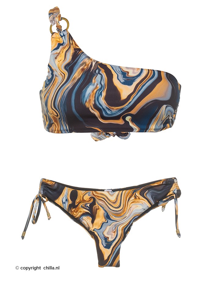 One Shoulder Bikini Blue Marble van Mystical Swimwear Chilla