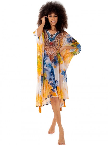 Poncho Fuego Floral Blue-Yellow