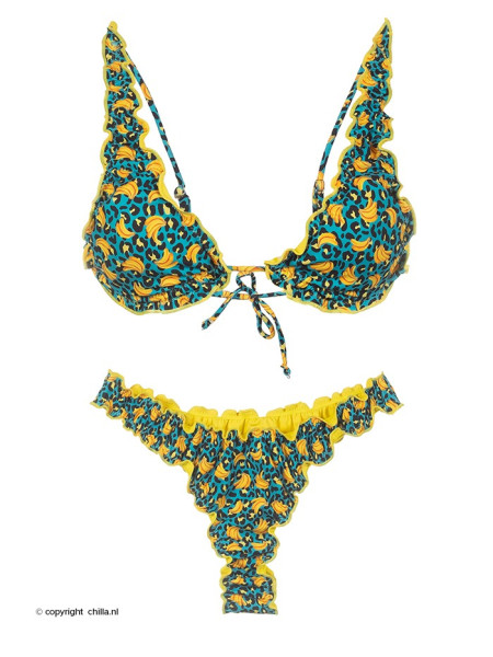 Halterbikini met golvende randjes in print met bananen van Vitamins