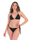 Bikini in zwarte stof met textuur versierd met gouden hardware van Mystical Swimwear