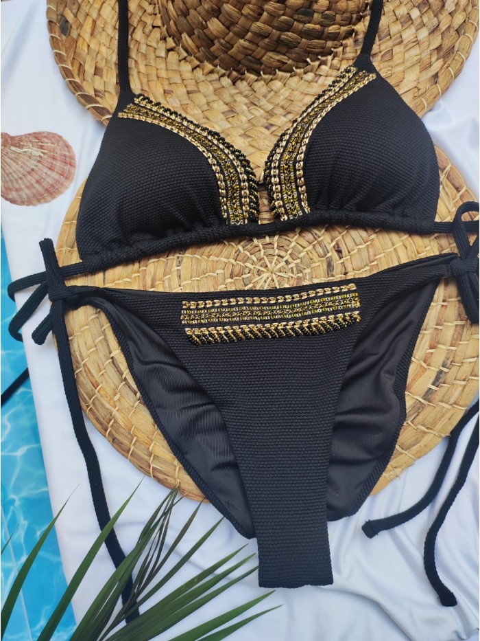 Bikini Black Texture Gold Embroidery van Mystical Swimwear Chilla