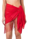 Transparante omslagdoek in rood met franjes en schelpjes van Pia Rossini Resortwear