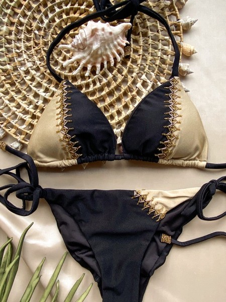 Bikini Triangle Bicolor Black Gold by Mystical Swimwear