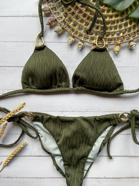 Bikini Triangle Kaki Green Texture by Mystical Swimwear