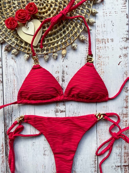 String Bikini Red Texture van Mystical Swimwear Chilla