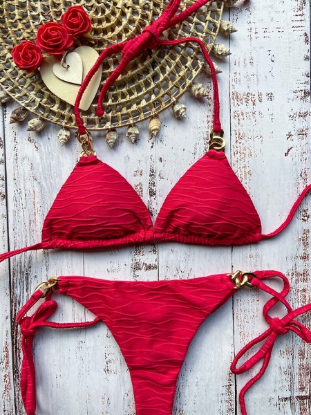 Thong Bikini Red Texture by Mystical Swimwear