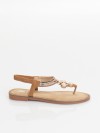 Tan leather sandals with diamonds and pearls by Pia Rossini Resortwear