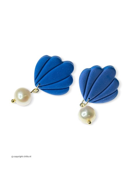 Blue Shell Earring with Pearl by Aurora Creation