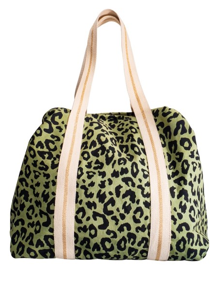 Large leopard print beach bag with reinforced handles by Iconique Italy