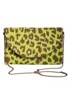 Heerlijke clutch/handtas versierd met groene en bruine kralen in luipaard patroon van Iconique Italy
