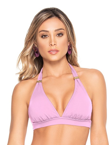 Lilac pink bikini top with gold-coated sliders by Phax