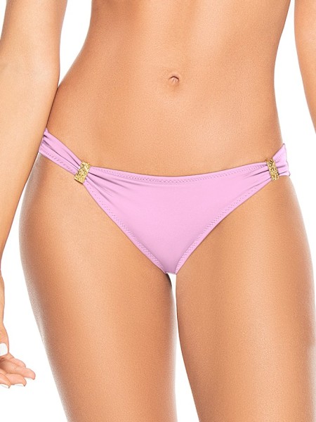 Solid lilac pink bikini bottom with gold-coated sliders by Phax