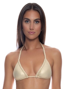 Goud glinsterende triangeltop met gevlochten bandjes van Luli Fama Miami