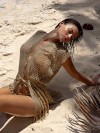 Shimmery gold poncho/caftan with fringes by Luli Fama Miami
