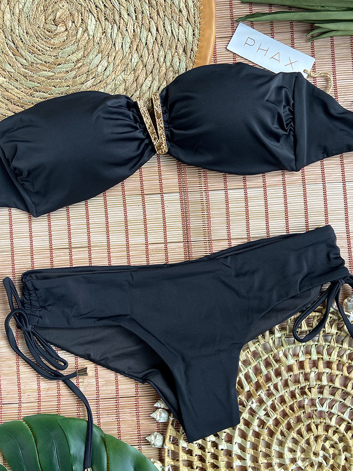 Bikini V-Bandeau en Cheeky Zwart van Phax Swimwear Bikini V-Bandeau en Cheeky Zwart van Phax Swimwear