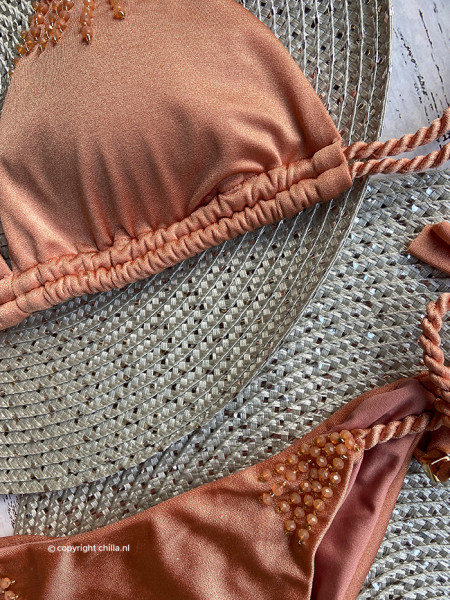 Triangle Bikini Beaded Salmon van Perla Santa Swimwear