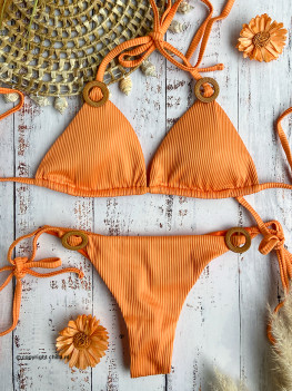Thong Bikini Ribbed Peach by Mystical Swimwear