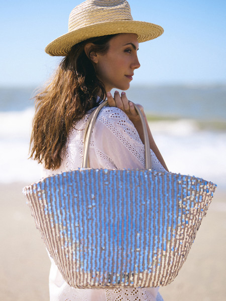Summer bag embellished with silver sequins by Pia Rossini