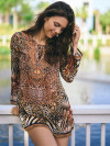 Exotic caftan in leopard print embellished with beads and sequins by Pia Rossini