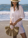 Met de hand gevlochten stijlvolle strandtas met gouden details van Pia Rossini Resortwear