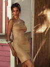 Gouden mouwloze jurk met luxe textuur en lurex details van Luli Fama