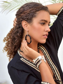 Luxurious black tunic embellished with beads and shells by Hot Lava