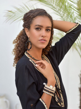 Luxurious black tunic embellished with beads and shells by Hot Lava 2