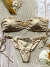 Magnificent bandeau bikini in gold snake print embellished with gold-coated suns Special Edition