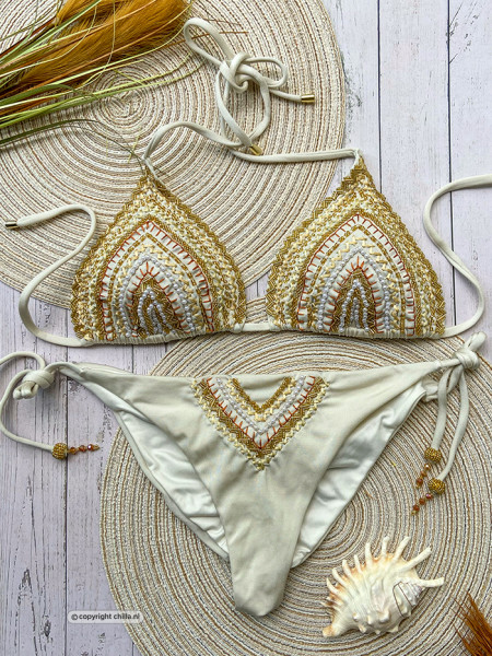 Cream white bikini embellished with deluxe embroideries and beads: Special Edition!