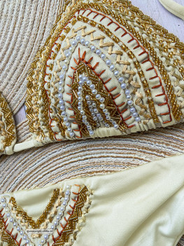 Cream white bikini embellished with deluxe embroideries and beads: Special Edition! 2