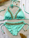 Aqua bikini versierd met kralen en geschulpte randjes: Special Edition!