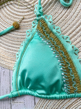 Aqua bikini bikini handmade with beads and scalloped trim: Special Edition! 2
