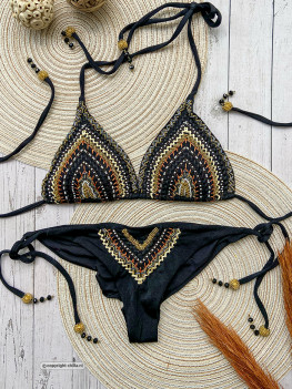 Black bikini embellished with deluxe embroideries and beads: Special Edition!