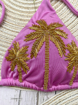 Lovely plum bikini with palmtrees hand embroidered with golden beads: Special Edition! 2