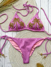 Paarse bikini met palmbomen handgeborduurd met gouden kralen: Special Edition