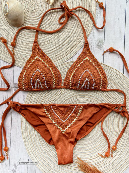 Terracotta bikini embellished with deluxe embroideries and beads: Special Edition!