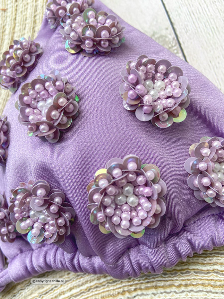Beaded Flowers Thong Bikini Lilac - Special Edition