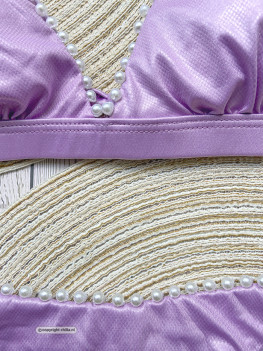 Shiny lilac dotted bikini embellished with mother-of-pearl beads: Special Edition! 2