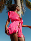 Neon pink poncho/caftan with fringes by Luli Fama