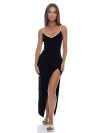 Long black maxi-dress with gold braided details by Luli Fama