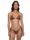 Bikini in brown ribbed texture with gold coated rings by Luli Fama
