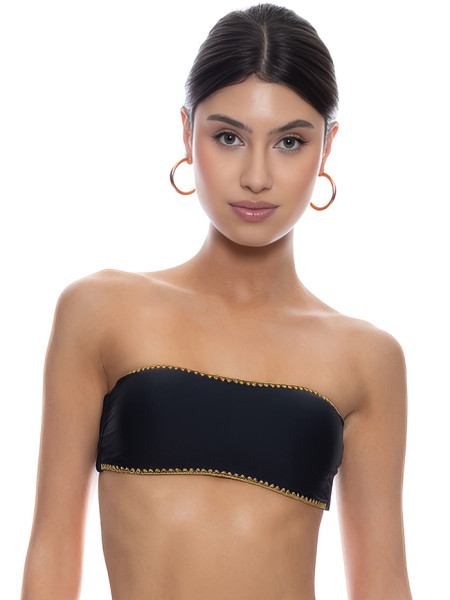 Bikinitop in chique zwart met verfijnde gouden stiksels van Luli Fama